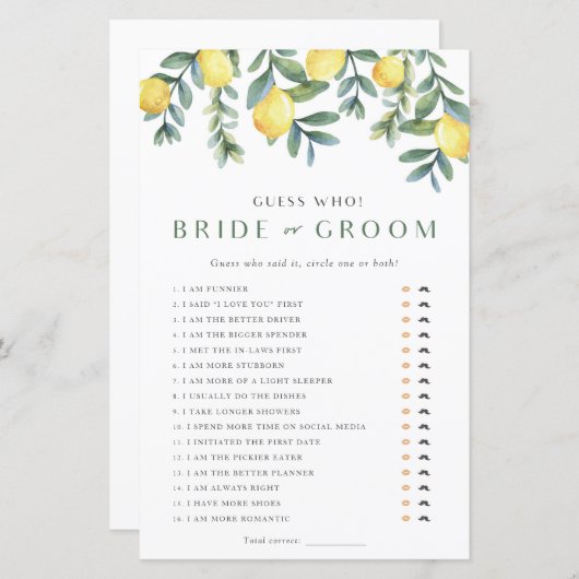 Lemon Vrijgezellenfeest Game Hij zei Ze zei (Voorkant / Achterkant)