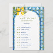 Lemon Vrijgezellenfeest Hij zei dat ze spel Kaart  (Voorkant)