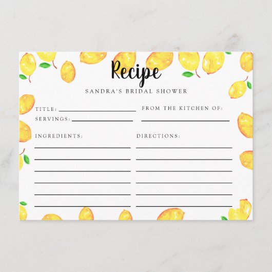 Lemon Vrijgezellenfeest Recipe Card Main Squeeze Informatiekaartje (Voorkant)