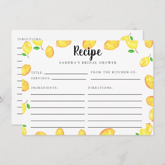 Lemon Vrijgezellenfeest Recipe Card Main Squeeze Informatiekaartje (Voorkant / Achterkant)