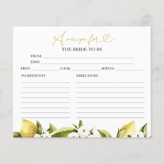 Lemon Vrijgezellenfeest Recipe Kaarten (Voorkant)