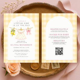 Lemon Wasmachine Lief Meisje Gingham Baby Borrel Kaart