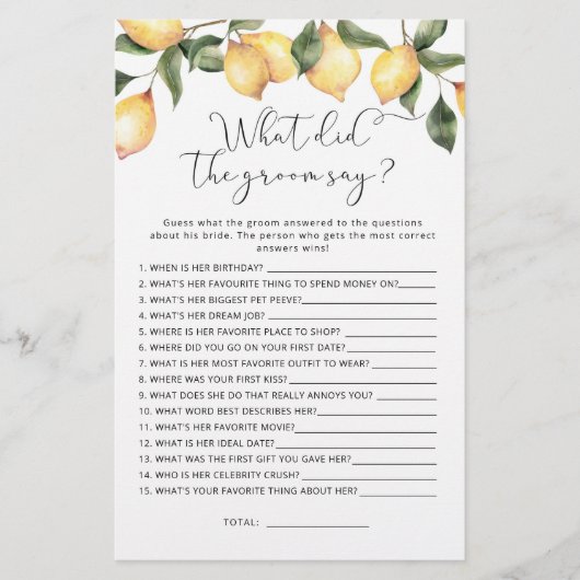 Lemon Wat zei de groom over vrijgezellenfeest game (Voorkant)