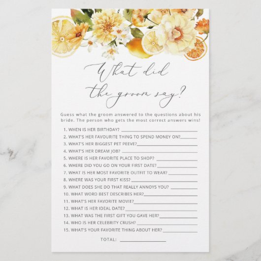 Lemon Wat zei de groom over vrijgezellenfeest game (Voorkant)