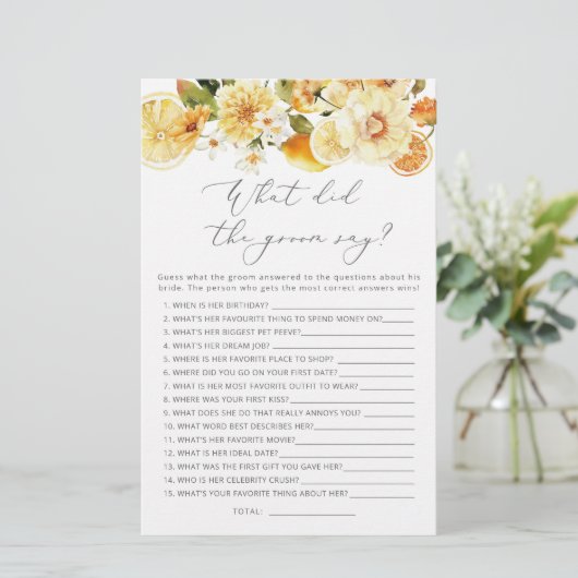 Lemon Wat zei de groom over vrijgezellenfeest game (Staand voorkant)