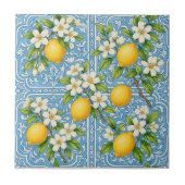 Lemon Watercolor Blue Mediterranean Pattern Tegeltje (Voorkant)