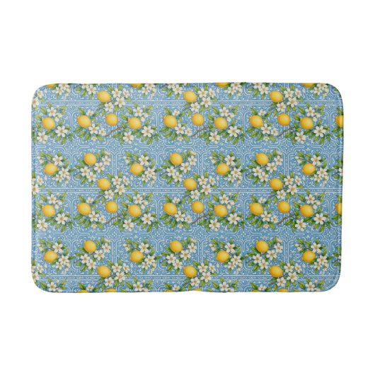 Lemon Watercolor Blue Mediterranean Tile Pattern Badmat (Voorkant)
