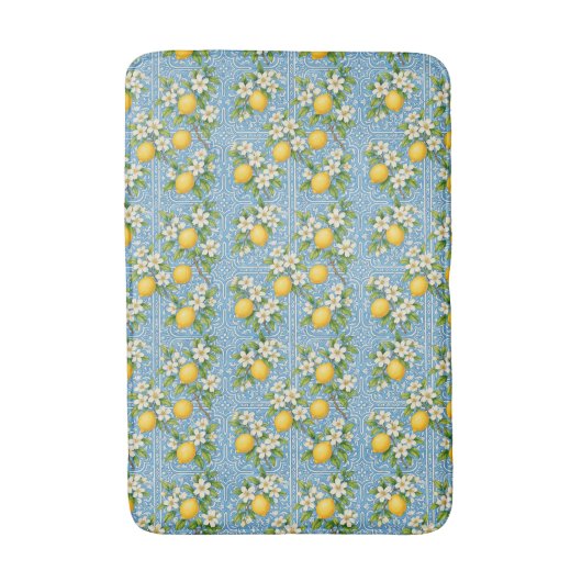 Lemon Watercolor Blue Mediterranean Tile Pattern Badmat (Voorkant Verticaal)