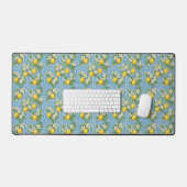 Lemon Watercolor Blue Mediterranean Tile Pattern Bureaumat (Keyboard & Muis)
