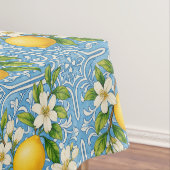 Lemon Watercolor Blue Mediterranean Tile Pattern Tafelkleed (Voorbeeld)