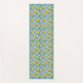 Lemon Watercolor Blue Mediterranean Tile Pattern Yogamat