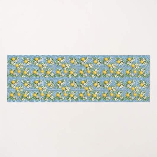 Lemon Watercolor Blue Mediterranean Tile Pattern Yogamat (Voorkant (horizontaal))