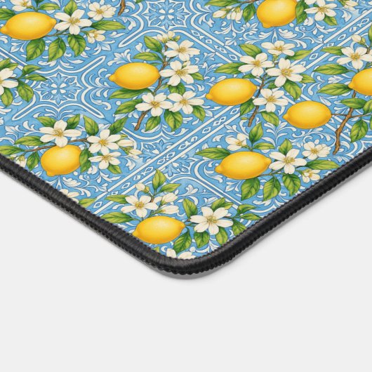 Lemon Watercolor Blue Tile Pattern Personalized Bureaumat (Hoek)