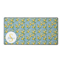 Lemon Watercolor Blue Tile Pattern Personalized