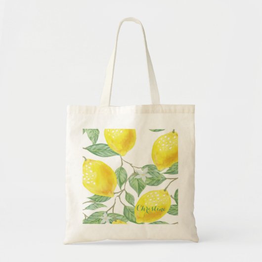 Lemon waterkleurige patroonwitte naam tote bag (Voorkant)