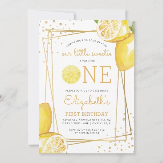Lemon Waterverf 1e verjaardag uitnodiging (Voorkant)
