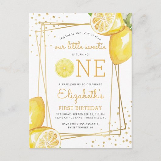 Lemon Waterverf 1e verjaardag uitnodiging (Voorkant)