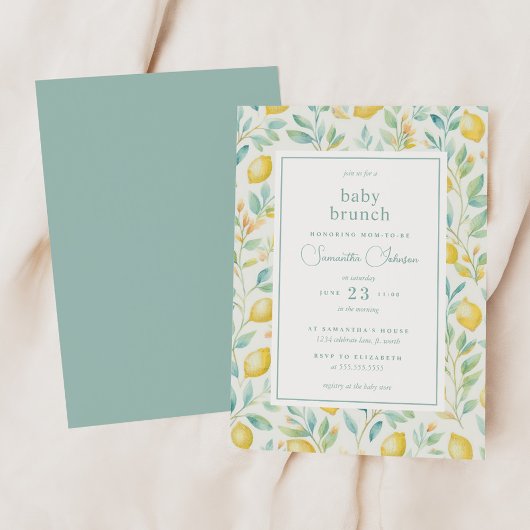 Lemon Waterverf Baby Brunch Elegant Baby shower Kaart