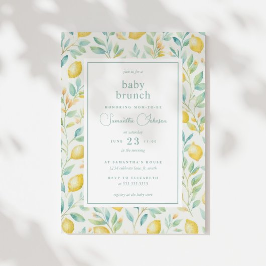 Lemon Waterverf Baby Brunch Elegant Baby shower Kaart