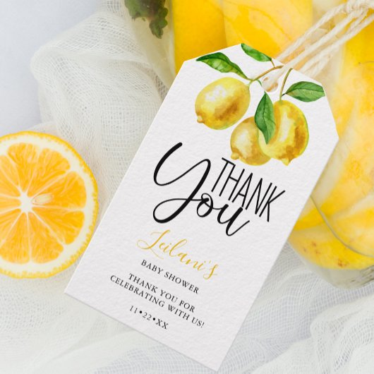 Lemon Waterverf Baby shower Hartelijk dank Cadeaulabel