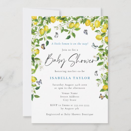 Lemon Waterverf Baby shower Kaart (Voorkant)