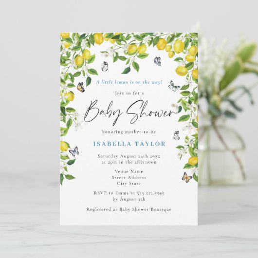 Lemon Waterverf Baby shower Kaart (Staand voorkant)