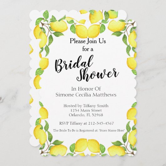 Lemon Waterverf Bridal Shower Kaart (Voorkant / Achterkant)