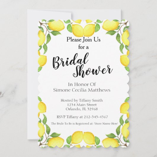 Lemon Waterverf Bridal Shower Kaart (Voorkant)