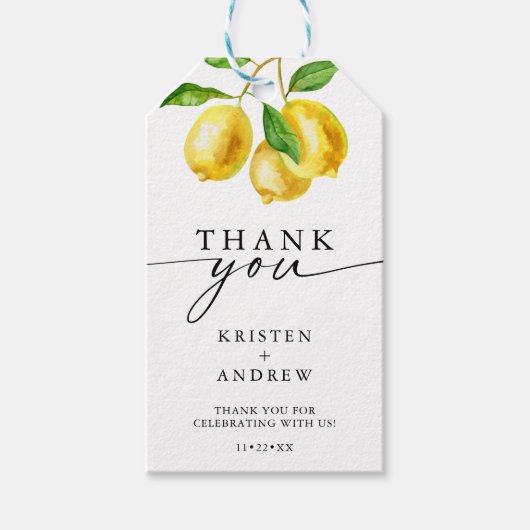Lemon Waterverf bruiloft Dank u Cadeaulabel (Voorkant)