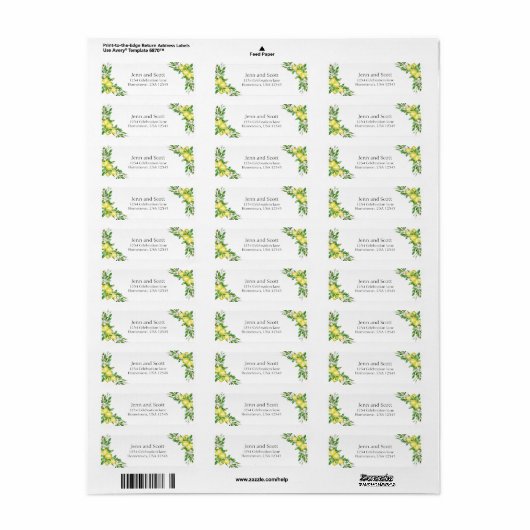Lemon waterverf elegant Italiaans retouretiket Etiket (Full Sheet)