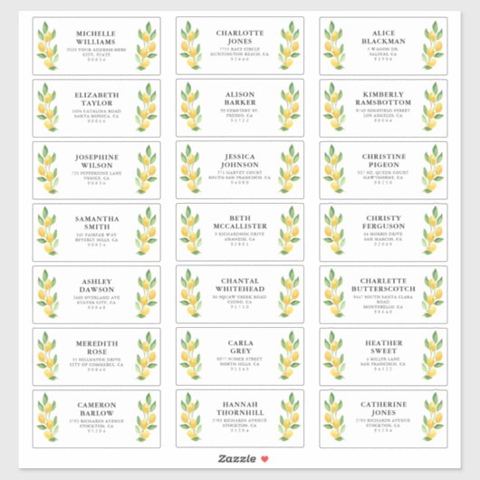 Lemon Waterverf Gast Adresetiketten Sticker (Vel)