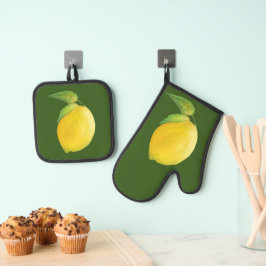 Lemon Waterverf Kunstontwerp schilderen Ovenwant & Pannenlap Set