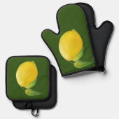 Lemon Waterverf Kunstontwerp schilderen Ovenwant & Pannenlap Set (Voorkant / Achterkant)