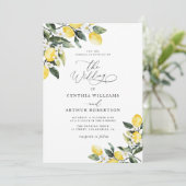 Lemon waterverf Mediterraan Blauw Huwelijk Kaart (Staand voorkant)