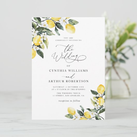 Lemon waterverf Mediterraan Blauw Huwelijk Kaart (Staand voorkant)
