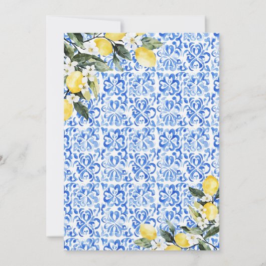 Lemon waterverf Mediterraan Blauw Huwelijk Kaart (Achterkant)