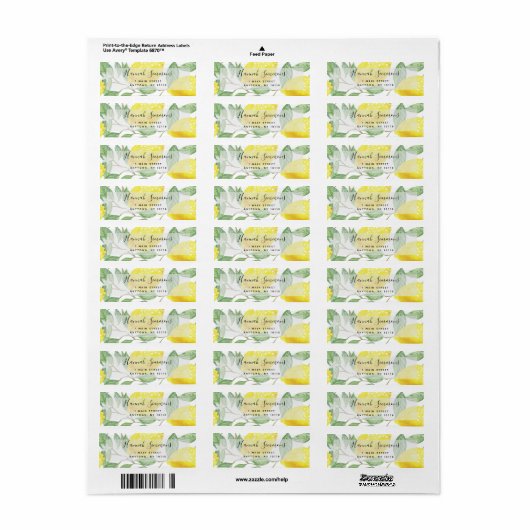 Lemon Waterverf Moderne Return Address Label (Full Sheet)