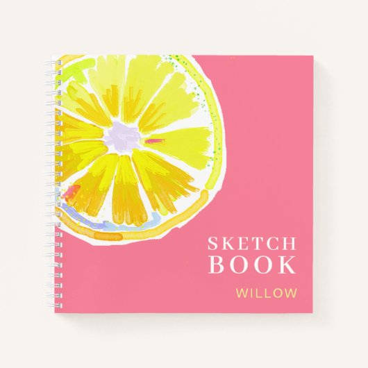 Lemon Waterverf Monogram roze Modern zakboek Notitieboek (Voorkant)