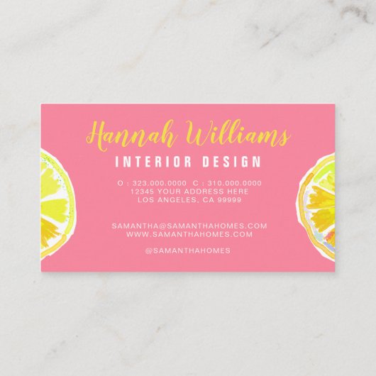 Lemon Waterverf roze achtergrond Visitekaartje (Achterkant)