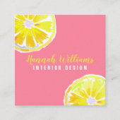Lemon Waterverf Roze Modern Vierkante Visitekaartje (Voorkant)