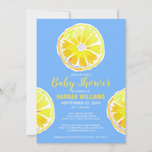 Lemon Waterverf Slices Blue Baby shower Kaart (Voorkant)