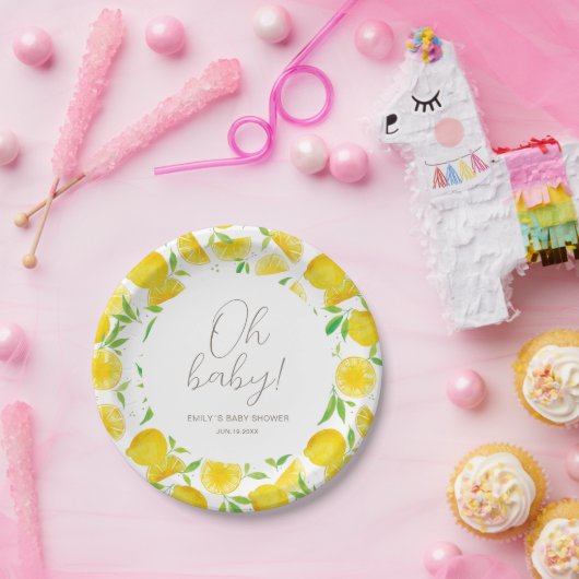 Lemon Waterverf Summer Baby shower Papieren Bordje (Feest)