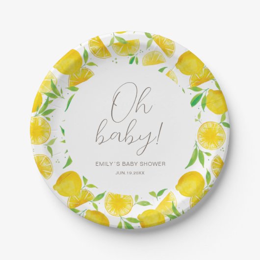 Lemon Waterverf Summer Baby shower Papieren Bordje (Voorkant)