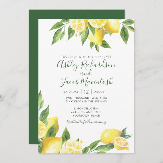 Lemon Waterverf Wedding Kaart (Voorkant / Achterkant)