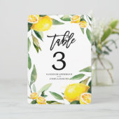 Lemon Waterverf Wedding Table Aantal Kaarten (Staand voorkant)