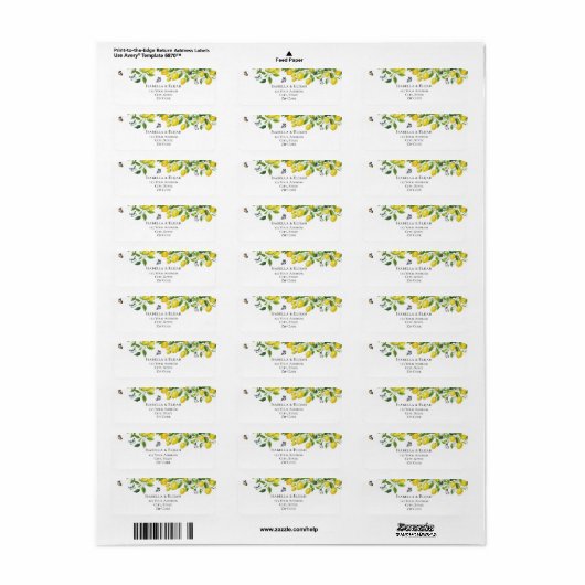 Lemon Wedding Address Etiket (Full Sheet)