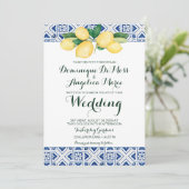 Lemon Wedding Blauw Wit Mediterraan Tegel Kaart (Staand voorkant)