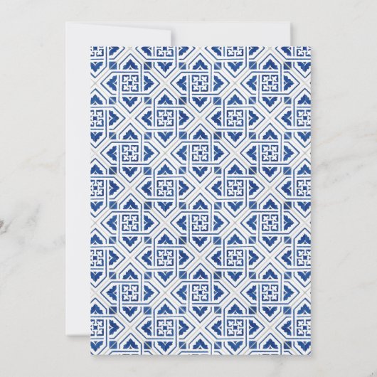 Lemon Wedding Blauw Wit Mediterraan Tegel Kaart (Achterkant)