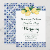 Lemon Wedding Blauw Wit Mediterraan Tegel Kaart (Voorkant / Achterkant)