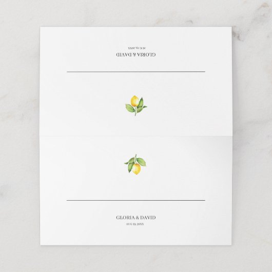 Lemon Wedding Folded Place Card Plaatskaartje (Buitenkant ongevouwen)